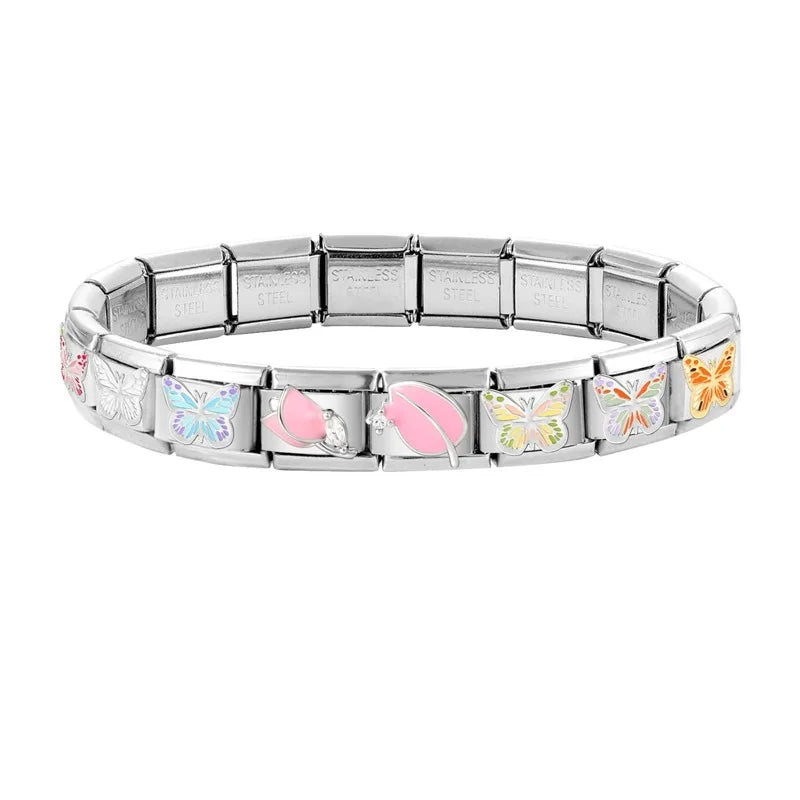 Fashion Drip Glaze Blue Eyes Colorful Butterfly Italian Charm Links Fit 9mm Stainless Steel Bracelet Jewelry DIY Making Beads