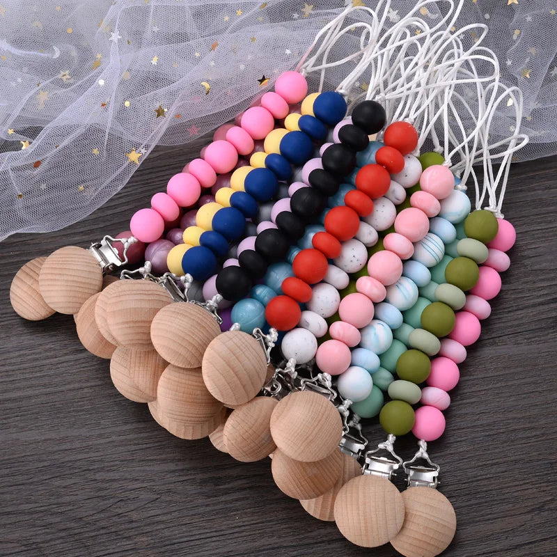 BPA-Free Silicone Pacifier Clips Chain with Beads Dummy Clip Holder Soother Teething Toy Chew Gift for Babies