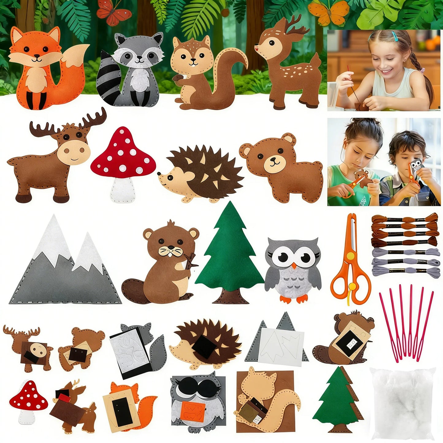 Sewing Kit for Kids Woodland Animals Craft Kit Kids DIY Crafting and Sewing Set for Class Educational Sewing Gifts Birthday