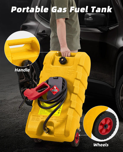 Heavy-Duty 15 Gallon Portable Fuel Caddy – Manual Siphon Pump & 10FT Delivery Hose – On-Wheels Gas & Heavy-duty Transfer Tank – Ideal Tool Storage for Cars, Lawn Mowers, Boats