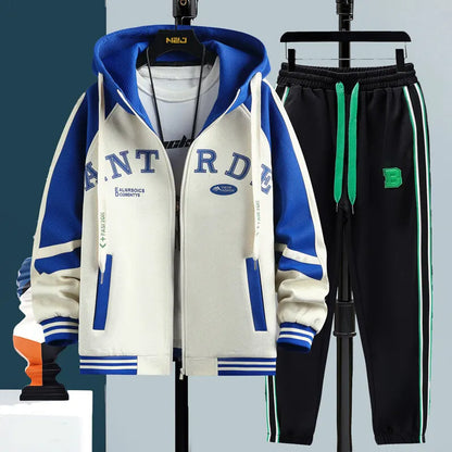 High Quality Running 2 Piece Set Hooded Jacket+Sweatpants Cardigan Long Sleeve Casual Tracksuit Men Sport Brand Clothing Suit
