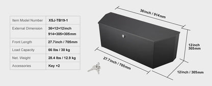 SucceBuy Trailer Tongue Box Aluminum Alloy Tongue Box Tool Chest Heavy Duty Trailer Box Utility Trailer Tongue Box for Pickup