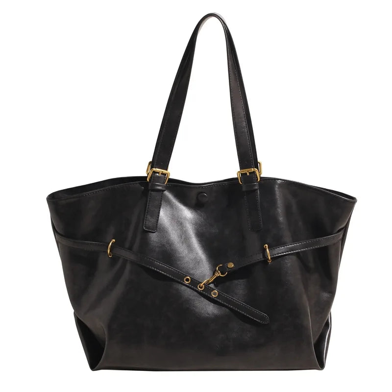 Tote Bag Designer Retro PU Leather Shoulder Handbag for Women Winter Trend Y2K Fashion Handbags Females Travel Luxury Tote Bags