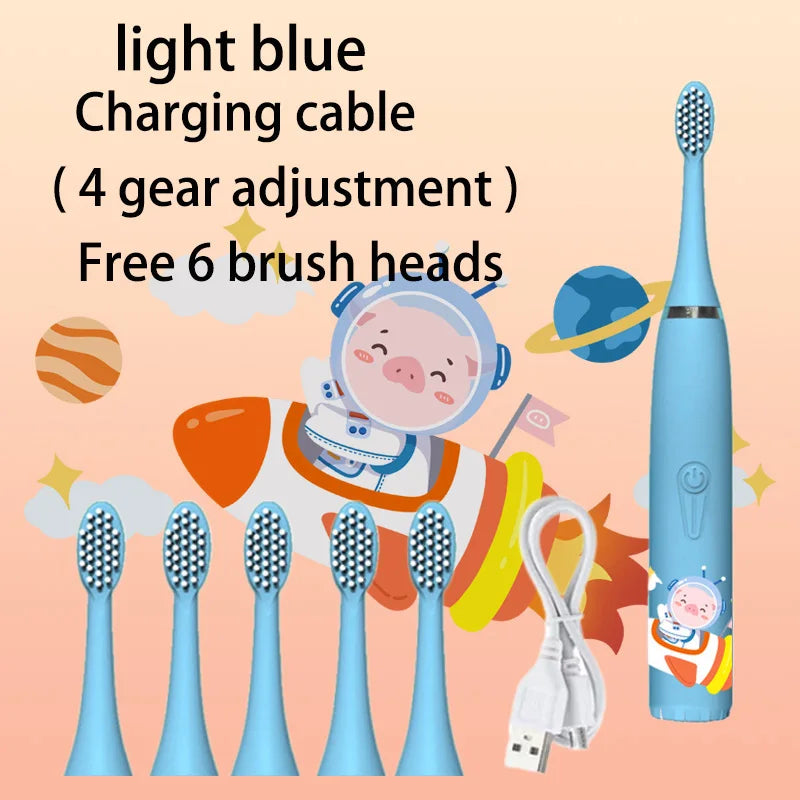 Kids Sonic Electric Toothbrush Rechargeable Smart Timer Colorful Cartoon Teeth Whitening Portable USB Charging  Tooth Brush