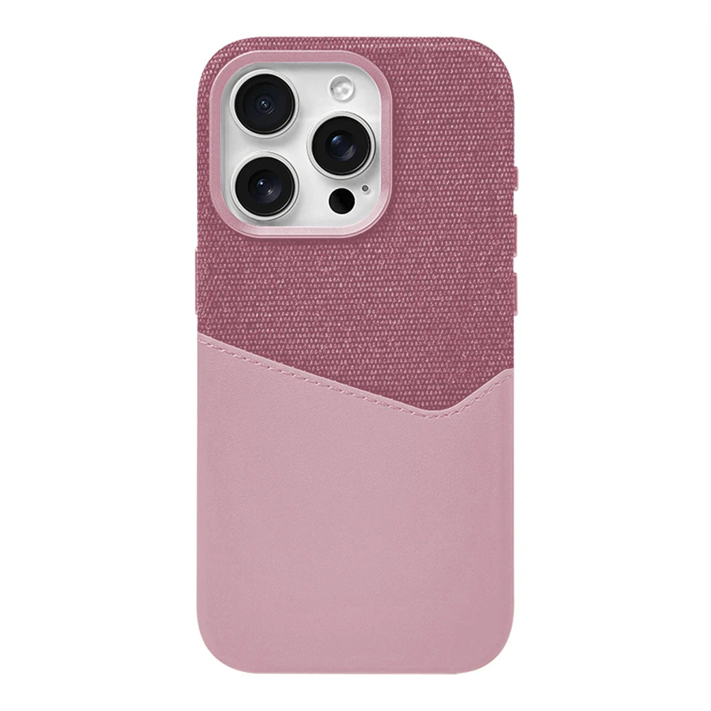 Card Holder MagSafe Leather Case For iPhone 17 Pro Max 16 15 14 Plus 13 12 Pocket Wireless Charging Alloy Lens Hit Color Cover