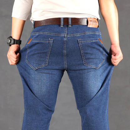 47-160KG Plus Size Men's Jeans Autumn Spring Black Blue Pants Straight Business Loose Long Trousers Cotton Jeans Male Clothing