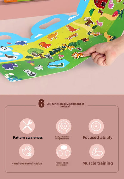 Reusable Bubble Sticker Book for Kids - Multi-Themed Educational Learning Activities, Washable & Safe Toddler Stickers