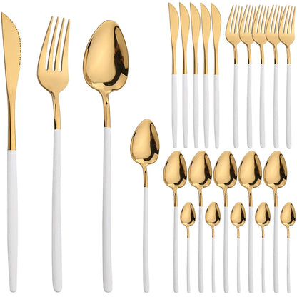 24pcs Christmas Dinnerware Set Stainless Steel Cutlery Set Gold Western Tableware Fork Knife Spoon Flatware Set Silverware Set