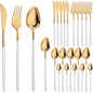 24pcs Christmas Dinnerware Set Stainless Steel Cutlery Set Gold Western Tableware Fork Knife Spoon Flatware Set Silverware Set