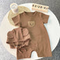 Cotton Romper Gift Hat with Ear New In Summer Kids Baby Girls Boys Short Sleeve Waffle Patch Bear Infant Newborn Jumpsuits