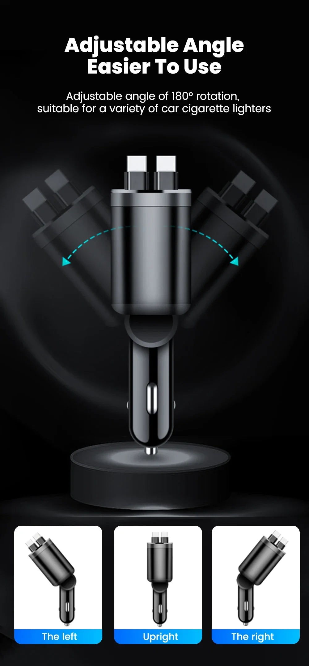5 in 1 150W Car Charger Voltage Display PD30W Super Fast Charging 22.5W With Retractable Cable For IPhone Xiaomi Samsung