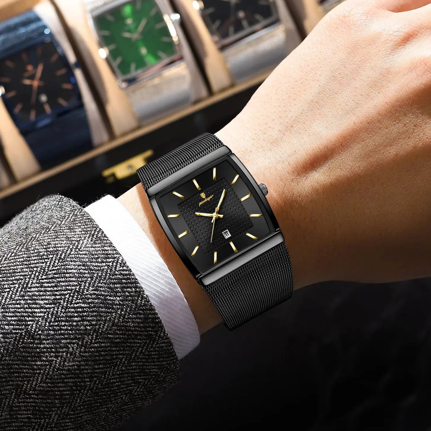 POEDAGAR Top Luxury Men Wristwatch Waterproof Luminous Stainless Steel Mesh Date Man Watch Fashion Business Quartz Men's Watches