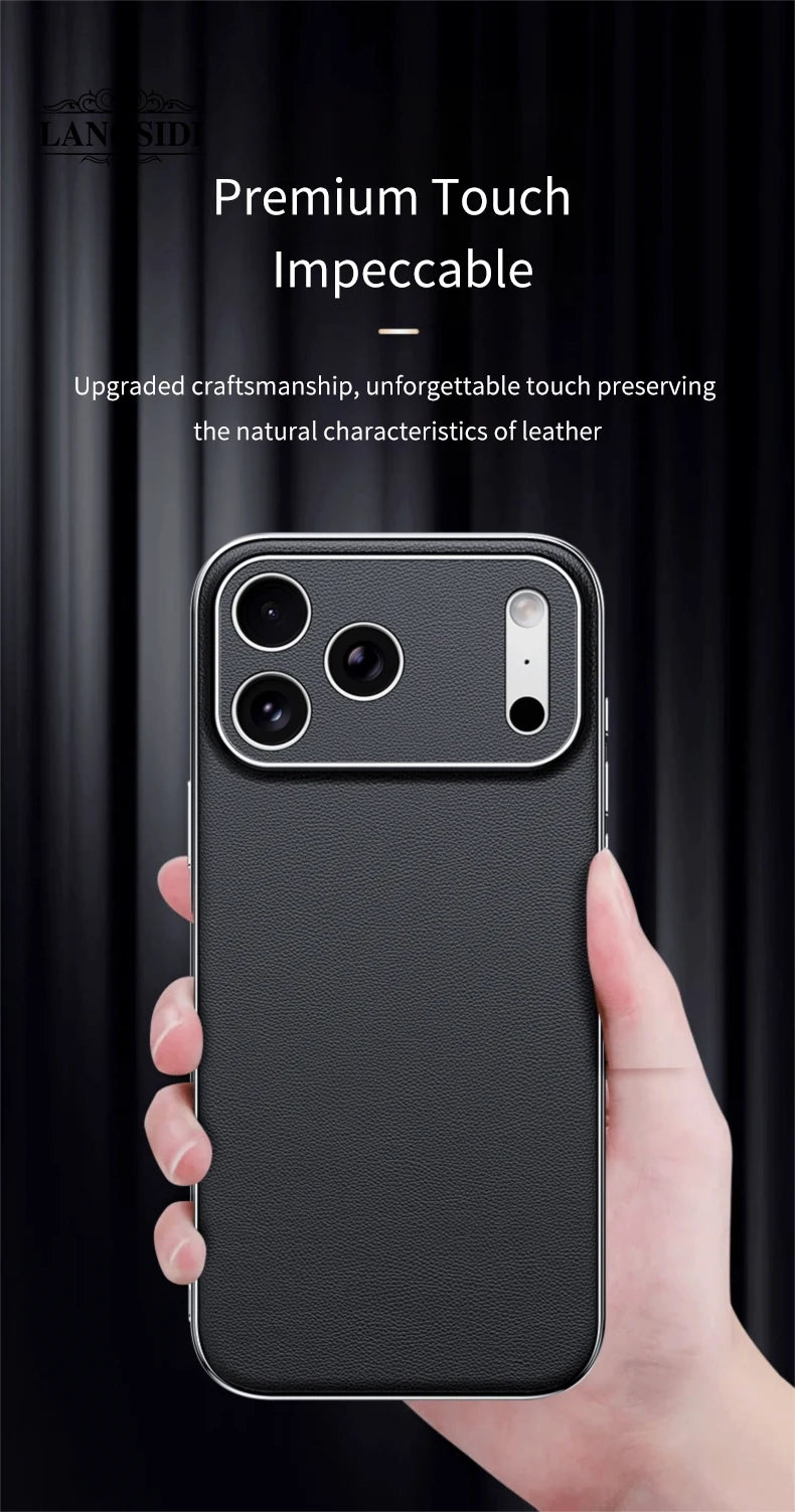 LANGSIDI Luxury Leather Phone Case for iPhone 17 16 15 Pro Max Air 17Pro 16Pro Full Lens Protection Back Cover