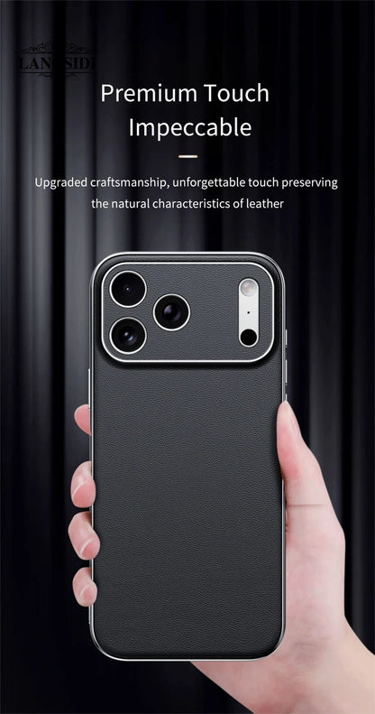 LANGSIDI Luxury Leather Phone Case for iPhone 17 16 15 Pro Max Air 17Pro 16Pro Full Lens Protection Back Cover