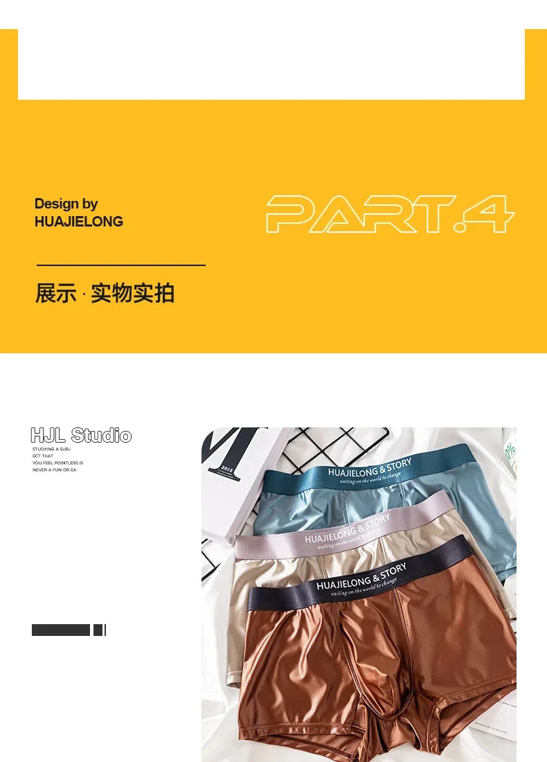 1/3Pcs Breathable Thin Satin Silk Boxer Briefs Seamless Mid Waist Ice Silk Boxers Underpants Smooth Underwear for Men Daily