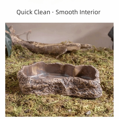 Anti-slip Climbing Pet Food Bowl Easy Clean Realistic Stone Reptile Drinking Water Feeding Tray Safe Durable Reptile Food Bowl