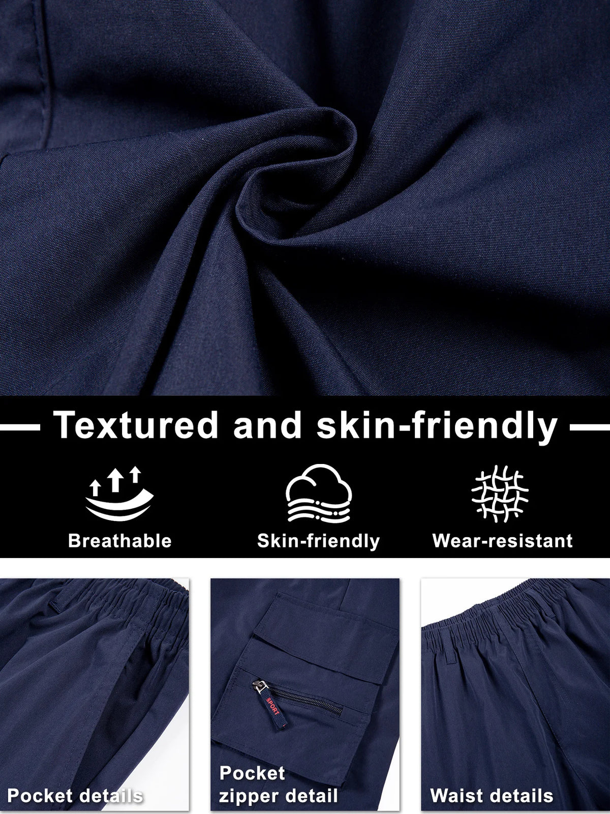 Men's Straight Cargo Shorts Lightweight Breathable Solid Color Drawstring Waist with Zipper Pockets Casual Summer Short Pants