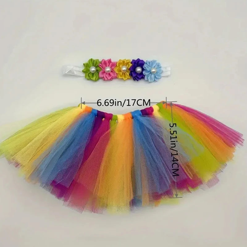 Rainbow Baby Tutu & Headband Set – Perfect Photography Prop for Special Occasions, Soft Polyamide Material, Ideal Gift, Ages 0-3