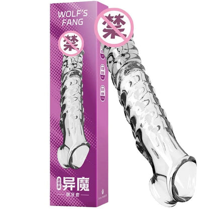 Male Vibrating Threaded Crystal Sleeve Silicone Penis Sleeve Couple Sex Bdsm