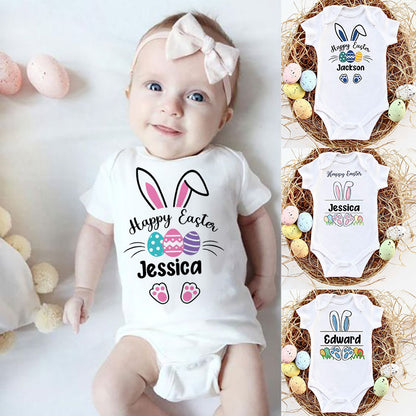 Custom Name Baby Easter Bodysuits Personalised Bunny Newborn Clothes Boys Girls Long Sleeve Jumpsuit Easter Party Infant Outfits