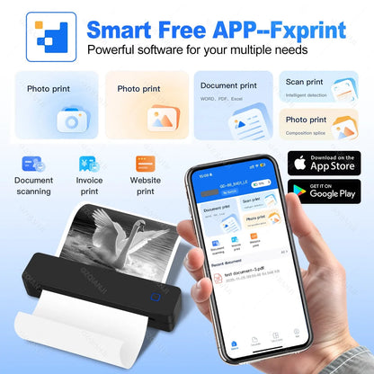 Mini Portable A4 Thermal Printer Bluetooth-compatible Photo PDF Printing Machine Folded Rolls Paper for Office Home Travel