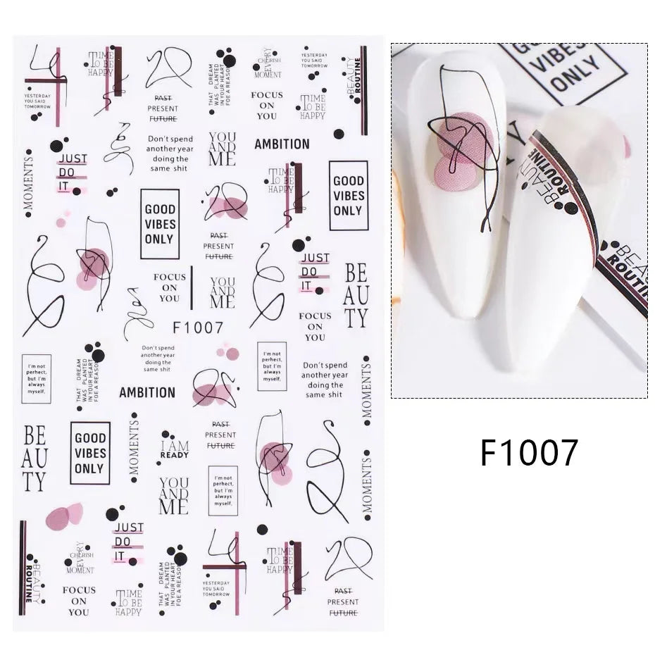 Black and White Love Flowers Line Art 3D Stickers Nail Decals Nail Art Accessories Butterfly Rose Nail Stickers Nail Sliders