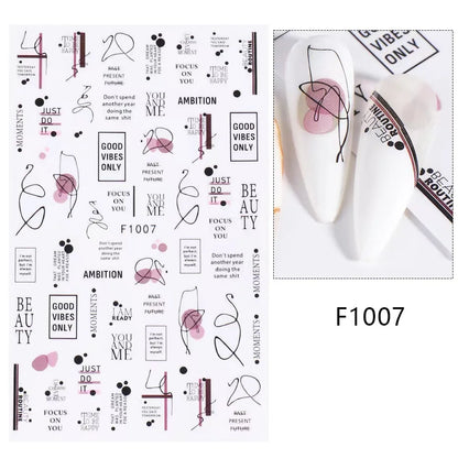 Black and White Love Flowers Line Art 3D Stickers Nail Decals Nail Art Accessories Butterfly Rose Nail Stickers Nail Sliders