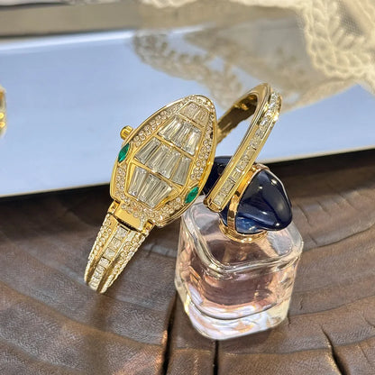 LuxuryDiamondEmbedded Fashionable Snake-Shape Bracelet Watch for Women Elegant Open Handbag Stylish European And American Design