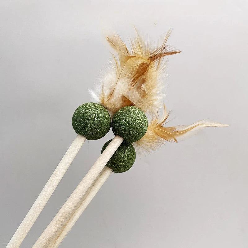 Catnip Ball with Feather Cat Teasing Stick Toy for Indoor Cats, Feather Kitten Toys for Cats, Encourages Active Play & Wellness