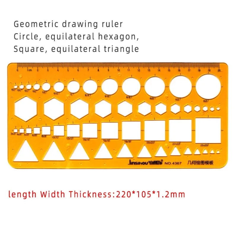 Geometric Drawing Template Set With Measuring Ruler - Yellow Transparent Plastic Tools+Bonus PE Zipper Bag - For Architecture
