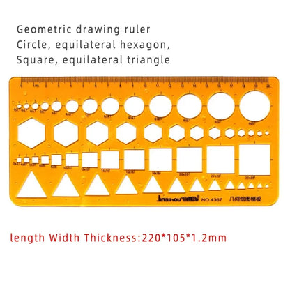Geometric Drawing Template Set With Measuring Ruler - Yellow Transparent Plastic Tools+Bonus PE Zipper Bag - For Architecture