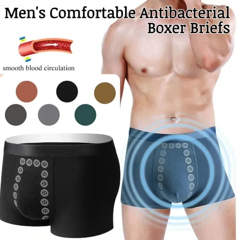 Men’s Boxer Shorts Non-Marking Mid Waist Anion Technology Comfort Underwear Breathable Massage Design Black Men’s Underpants