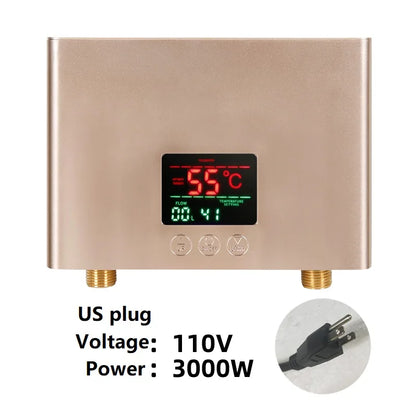 110V 220V Instant Water Heater Kitchen Bathroom Wall Mounted Electric Water Heater Hot Water Shower with LCD Temperature Display