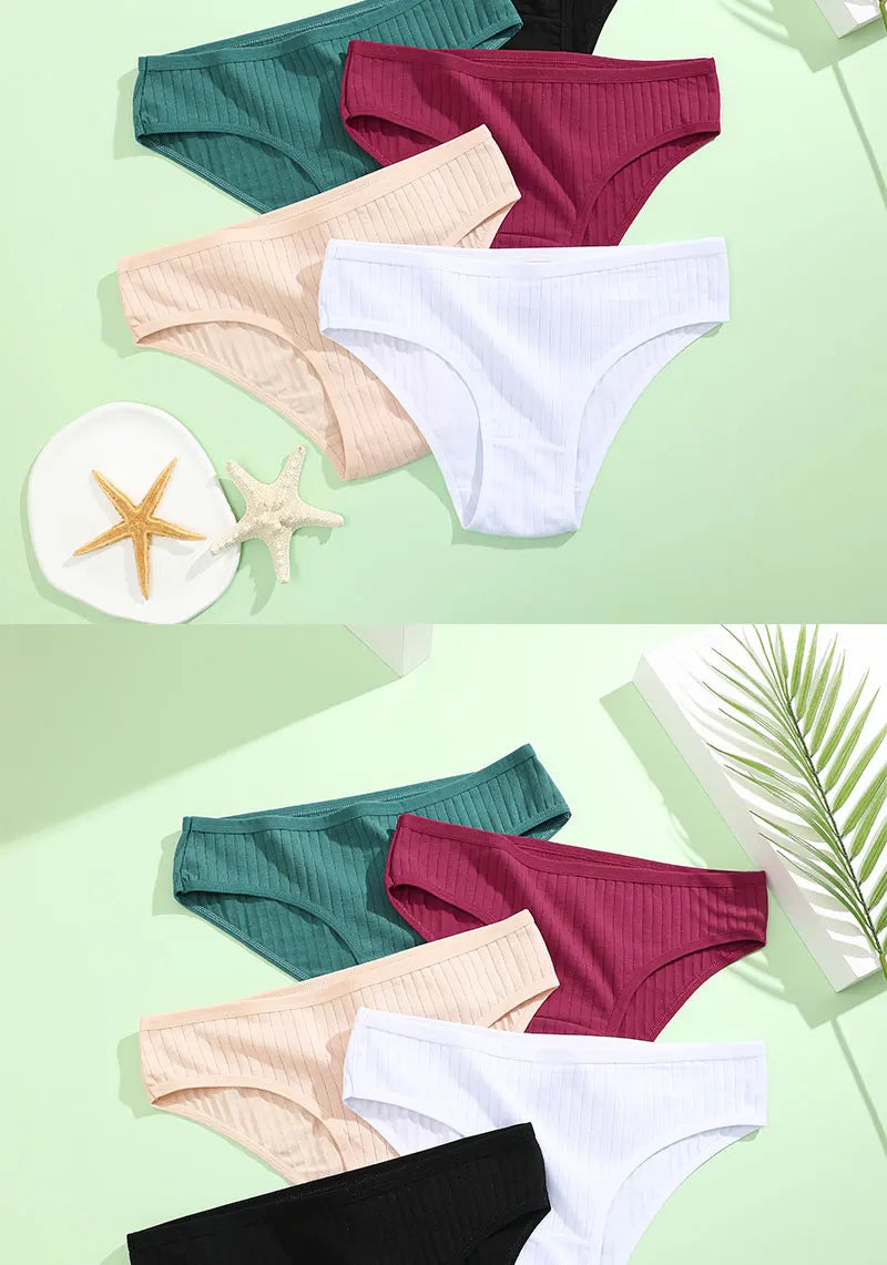 4PCS/SET Women's Cotton Panties Sexy Soft Striped Underpants 12 Solid Color Briefs Female Comfortable Stretch Lingerie M-XL
