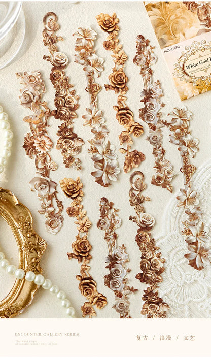 Journamm 10pcs Long Floral Stickers Hollow Relief Craft DIY Scrapbooking Collage Stationery Decor Junk Journal Frame Sticker