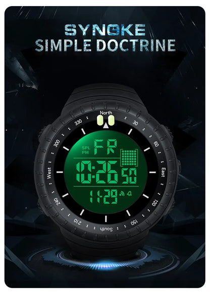 SYNOKE Watch Outdoor Sports Multifunctional Waterproof Shock Resistant Large Screen Display Luminous LED Digital Watch For Men