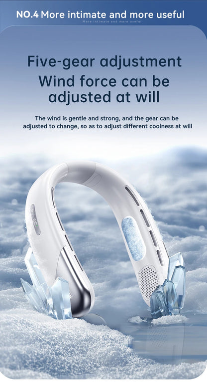 Lenovo Neck Fan 5 Speed Adjustable Bladeless Silent Neck Hanging Fan USB Rechargeable LED Digital Display Ice Refrigeration Fan