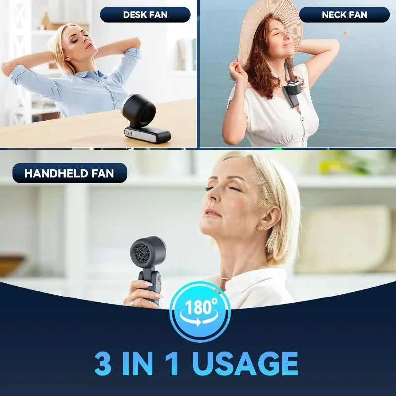 Portable Handheld Turbo Fan, 5 Gear Wind, USB-C Rechargeable Fan, Up to 10 Working Hours, 3 IN 1 Hand Fans with Air Turbo Tech