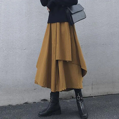 Women Black Skirts Japanese Gothic Irregular High Waist Pleated Skirt Pants for Women Vintage Cargo Skirts Female Clothes Ladies