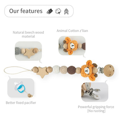 Cartoon Bunny Pacifier Chain Clip Wood Crochet Bear Teething Chain Baby Teether Soother Holder Newborn Chew Toys Pacifier Clips