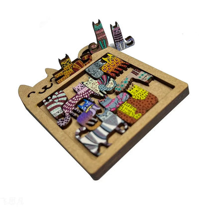 Cute Wooden Cat-Shaped Fun High-Difficulty Puzzle Toy Kids Early Education Thinking Training Creative Portable Birthday Gift