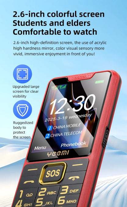 YEEMI K3 4G Feature Keypad Phone 2.6 Inch Dual SlM Big Button Loud Volume for Elderly 2500mAh FM Radio Hebrew Keyboard SOS Video