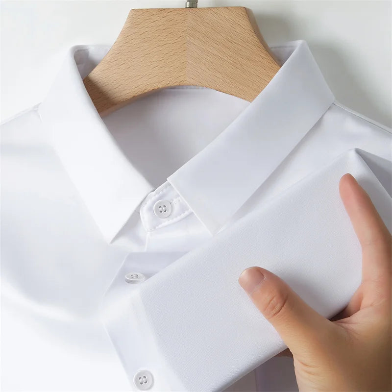 Men's Business Casual Solid Color Short Sleeve Shirt Summer Fashion No Ironing Comfortable Versatile Top for Men