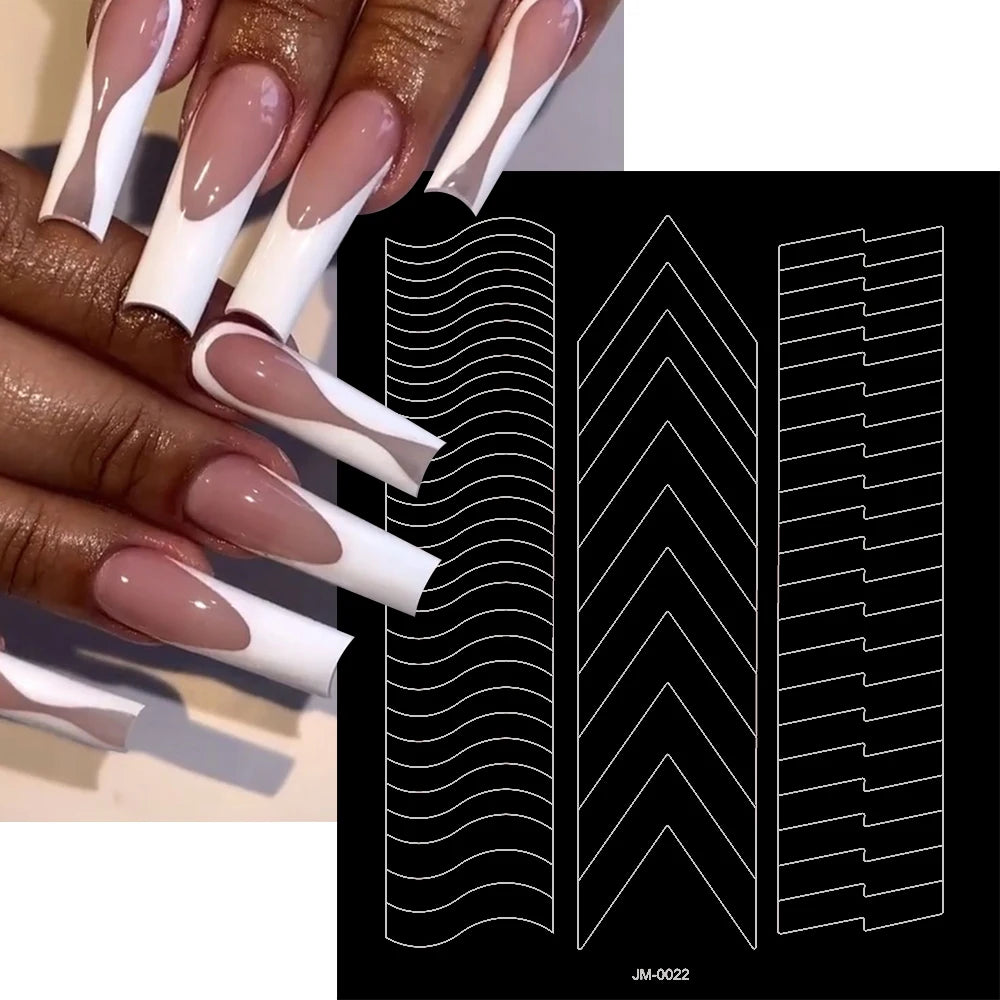 1pcs Curved French Lines Nail Art Stencils Stickers V-shaped Pattern Classic French Nail Decals Drawing Line Aid Nail Sticker To