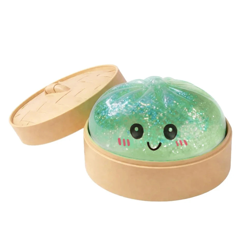 Realistic Giant Dumpling Squeeze Toy with Bamboo Steamer Soft TPR Dough Ball Decompression Fidget Toy Creative Funny Gift
