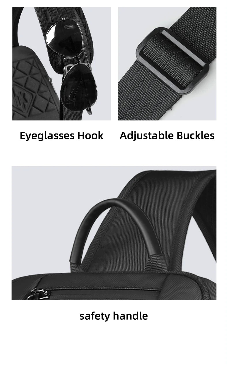 HK Anti-theft Men's Shoulder Bag Waterproof Chest Crossbody Bag with USB Oxford Leisure Satchel Multi-Pockets Sling Bag for Male