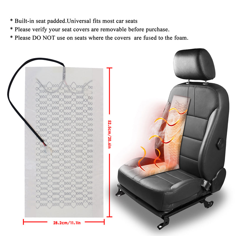 12V 50W Universal Built-in Car Seat Heater Kit Fit 1 Seat,2pcs Carbon Fiber heating Pads Single Control Switch with Harness