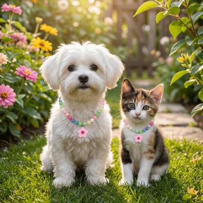 Cute Adjustable Beaded Cat Flower Pendant Candy Color Cat Pet Neck Chain Pet Jewelry Elastic Dog Cat Pet Collar Kitten Puppy