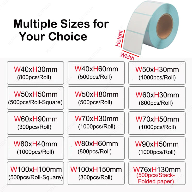 Width 40/50/60/70/80/90/100mm Self-Adhesive Stickers Shipping Thermal Label Barcode SKU Label Price Tag no Carbon Band Required