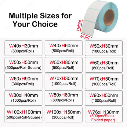 Width 40/50/60/70/80/90/100mm Self-Adhesive Stickers Shipping Thermal Label Barcode SKU Label Price Tag no Carbon Band Required